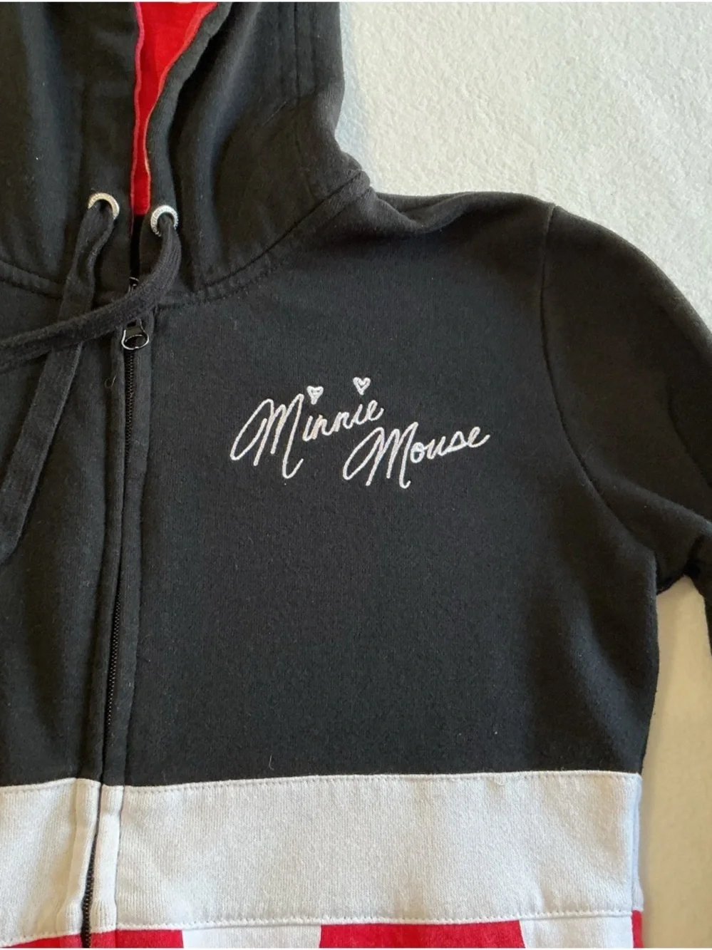 Disney Girls Minnie Mouse Black, Red & White Hooded Zip-Up